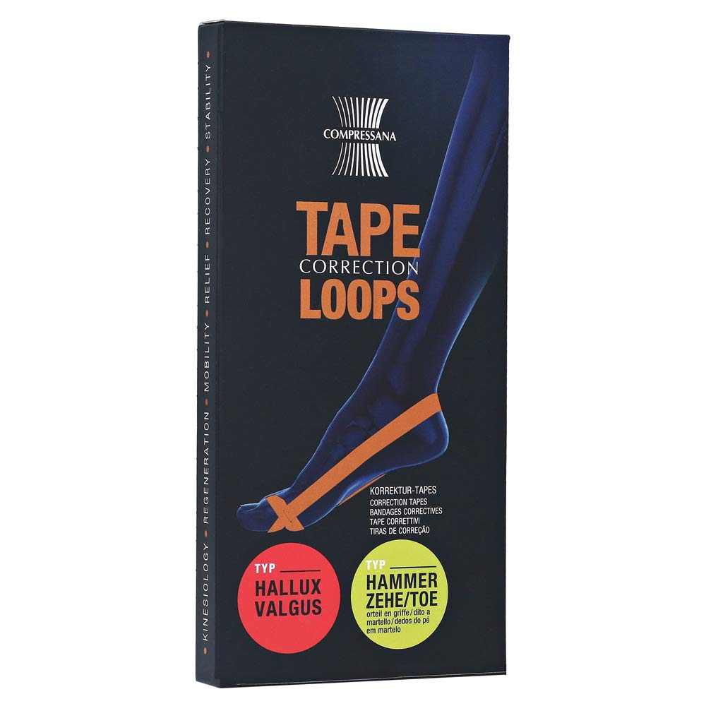 COMPRESSANA TAPE LOOPS - Korrektur-Schlaufen für Hallux valgus und/oder Hammerzeh Fehlstellungen - Zehenspreizer ohne Silikon - 1 Paar - Größe 37-38 - Farbe Diamant