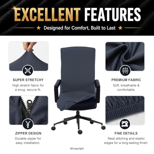 Image of Elastic Computer Chair Cover with Durable Zipper - Protective Removable Washable Universal Office Desk Chair Seat Slip Cover - Stretchy Soft Anti-dust Desk Chair Seat Protector for Dogs, Cats, Pets