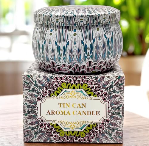 Image of Blissful Bloom Scented Soy Wax Candle Colorful Tin -Mandala Colorful Tin with Decorative Gift Box || Aromatherapy Candles in Decorative Reusable Tins for Home Decor.