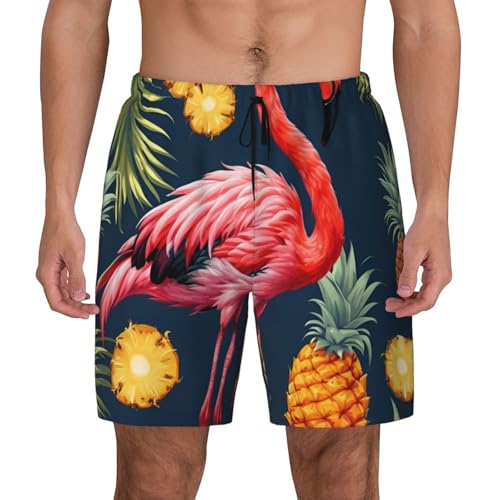 Short de bain homme imprimé flamant rose et ananas en tissu léger