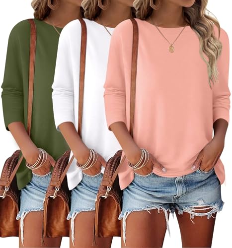 Bliwov 3 Pack 3/4 Sleeve Tops for Women Crewneck Basics