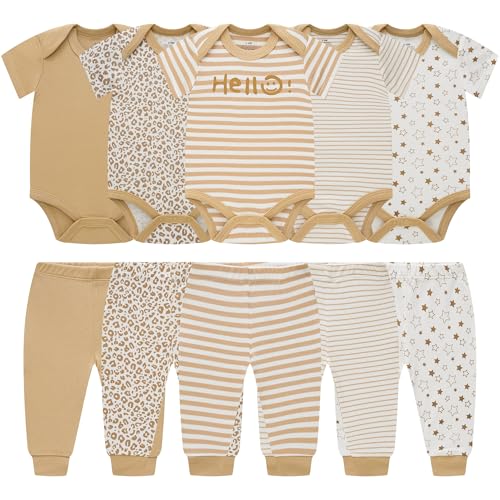 Image of Baby Newborn Layette 10-Piece Sets Cotton Bodysuits Pants Sets for Baby Boys Girls Toddler Unisex Baby Gift Set