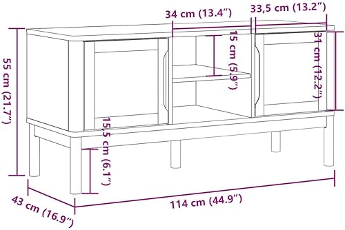 Miniatura 3 de vidaXL Soporte para TV FLORO - Madera de pino maciza, marrón cera 44.9 x 16.9 x 21.7 pulgadas, gabinete moderno para sala de estar