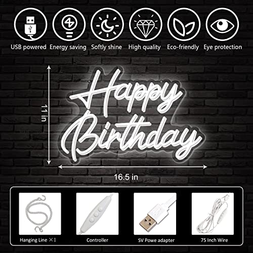 Happy Birthday Neon Sign Reusable White LED Neon Night Light Birthday Party Decorations USB Operated Decorative for Backdrop Party Bedroom Wall Décor 5v,16.5"*11" by Fespcj - Image 5