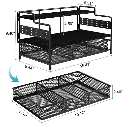 bukfen-Office-Desk-Organizer2-Tier-Office-Desk-Organizer-Display-Rack-and-one-Sliding-Drawer-Desk-File-Organizer-and-Storage-for-Office-School-HomeBlack
