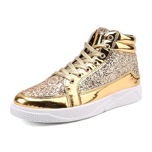 Hhhchpm Glod Shoes for Men Fashion High Top Casual Sequin Sparkly Sneakers Men's Bling Shiny (Gold,9.5)