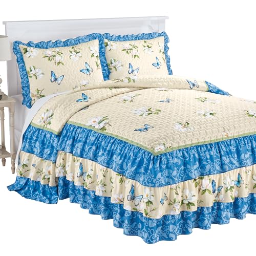 Collections Etc Butterfly Magnolia Triple Ruffle Bedspread