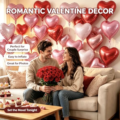 Image of 50 Pcs Red Pink Heart Balloons,5 Inch and 10 Inch Heart Foil Balloons Love Balloon Valentine Balloon for Birthday Party Wedding Engagement Party Baby Shower Valentine Day Decorations