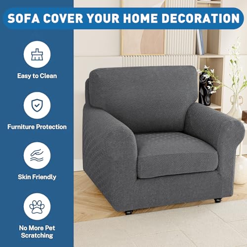 XINEAGE Large Couch Cushion Covers Seat Cushion Cover Thick Stretch Sofa Slipcovers 1 Piece Individual Couch Covers with Elastic Bottom(Single XL Seat Cushion/Backrest,Dark Grey)