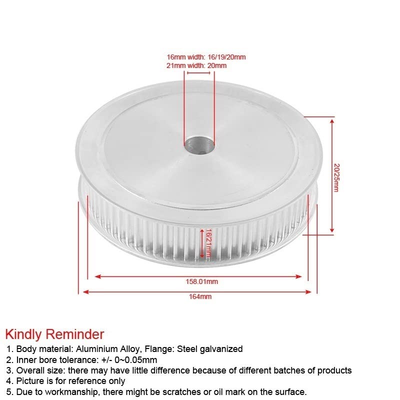 AXWERB Professional 1pc Timing Pulley 5M 100T AF Shape, Bore 12/14/16/19/20mm Belt Pulley 16/21mm Width Pulley Wheel for 15/20mm Belt (Size : 20mm, Color : Width21mm)