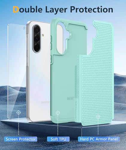 Image of FNTCASE for Galaxy A36-5G Phone Case - A56-5G Military Grade Drop Protection, 14ft Drop Tested, Screen Protector Included, Anti-Slip Matte Textured, TPU+PC Dual Layer Shockproof Cover (Mint Green)