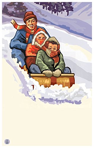 Family Sledding Downhill Travel Art Print Poster by Paul A.