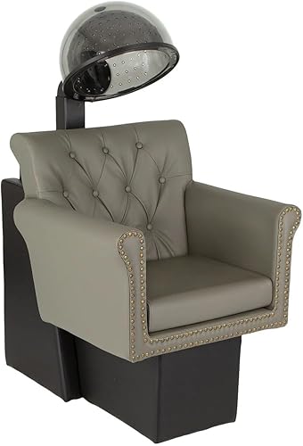 Buy-Rite Chelsea - Silla secadora de pelo con combinación de secadora en vinilo gris para salones, respaldo de asiento copetudo, ribete de cabeza de