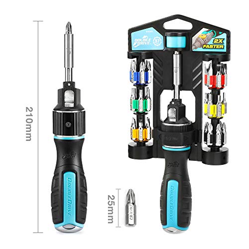 DOUBLEDRIVE Ratcheting Screwdriver Set - 2X Faster, 37-piece Repair Tool Kits for Laptop, PC, Furniture, DIY Hand Work