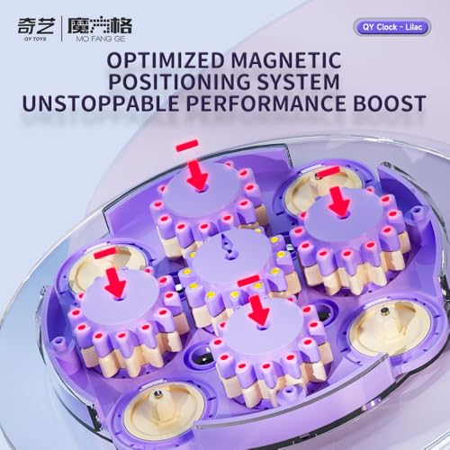 Image of QiYi Magnetic Clock | Professional 208-Magnet System | High-Precision Competition Logic Puzzle with Adjustable Tension & Inlaid Faces | Smooth Rounded Wheels for Speedcubing, Lilac