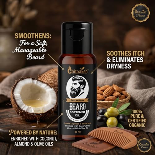 Image of Beard Softener Oil | 100% Pure & Organic | Enriched with Coconut, Almond & Olive Oil | Soothes Dryness & Itchiness | 30 ml (Pack Of 5)