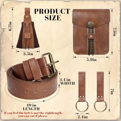 Image of Renaissance Pirate Belt Pouch with Coin Purse Skirt Hike Set | Medieval Viking Pirate Belt Pouch for Halloween Cosplay Ren Faire Accessories,Brown.