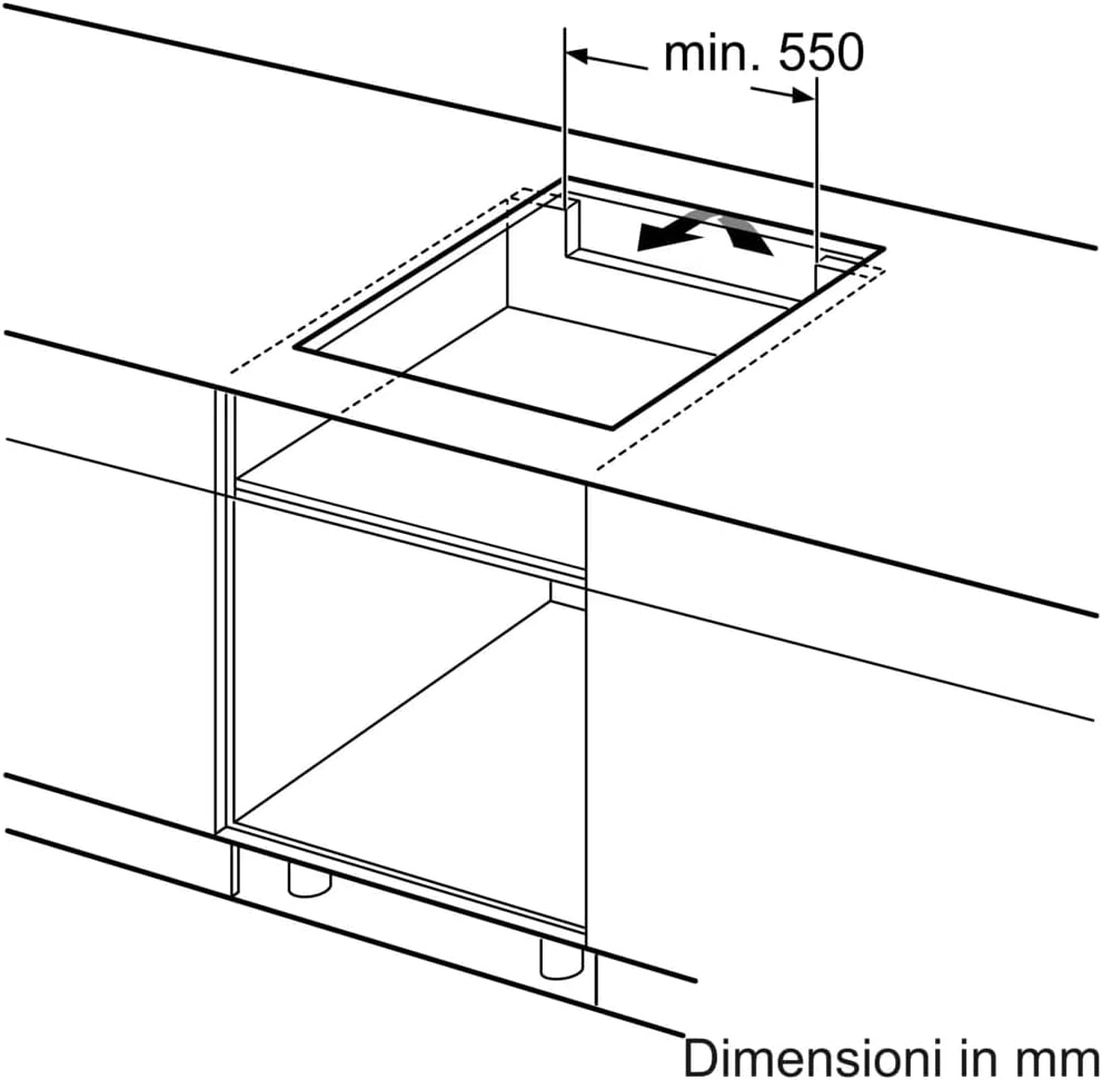 A dalt view installation diagram for Bosch PUG611AA5E induction hob