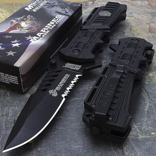Snake Eye Tactical Officially Licensed USMC U.S Marines Corps Military Assisted Folding Pocket EDC Knife (Black-1000)