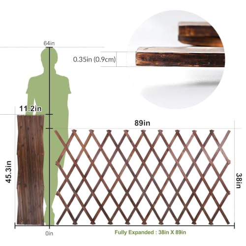 Image of 2Pcs Expandable Garden Trellis, 38 inch x 89 inch Large Wooden Lattice Fence Wall Panel Lattice Trellis for Climbing Plants Outdoor Ivy Vine Rose Clematis for Garden Patio Room Decor (2Pcs Brown)
