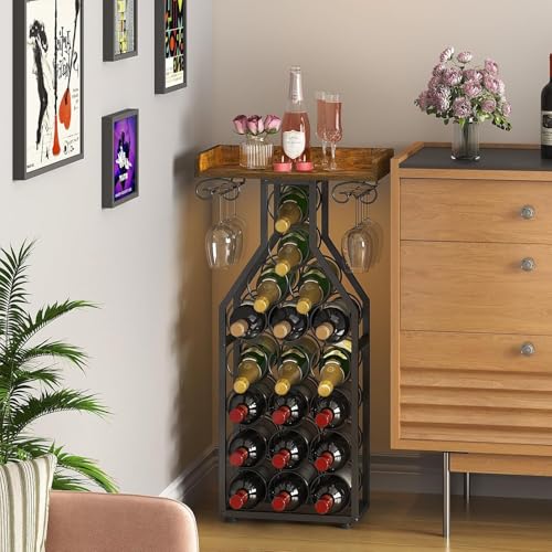 Soporte para botellas whiskey capacidad 19 botellas 6 copas miniatura 4