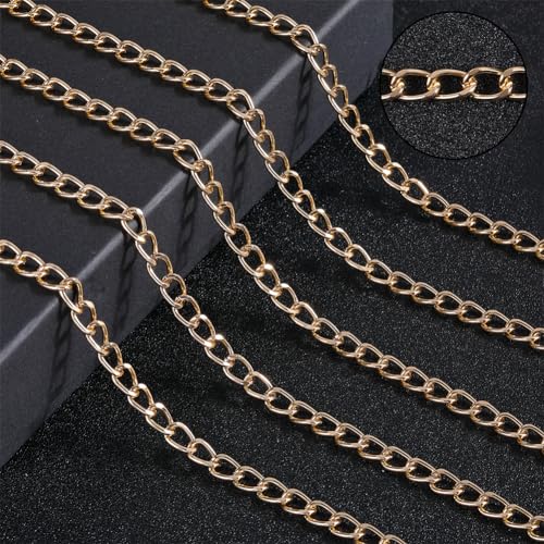 SOFPLATE 10M Gold Curb Chain Bulk Chain Jewellery Kit Aluminium Oval Twist Link Chain Spool Curb Chain Set Long Roll Curb Chains for Jewellery Making Kits Necklace Bracelet Supplies DIY Crafts - Image 4