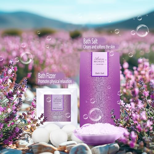 Bath-Spa-Basket-Gift-Set-Bath-Body-Gift-Set-for-Women-Lavender-Scent-Includes-Body-Lotion-Shower-Gel-Bath-Salts-Bubble-Bath-Bath-Fizzers-Bath-Oil-Birthday-Bath-Set-Gift-Idea