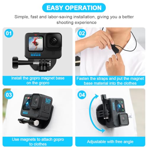 Image of ZORBES Magnetic Action Camera Neck Mount, Adjustable Nylon Cord Magnetic Neck Strap Mount, Hands-Free Filming POV View, Universal Compatibility