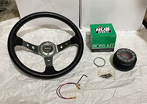 Image of AUTO MT - SPARCO 14INCH DEEP Style Universal Steering Wheel for Sports Car Look Rally Race Off Road with BOSS KIT HUB Free (Grey SPARCO 14 inch Steering Wheel with BOSS KIT HUB)