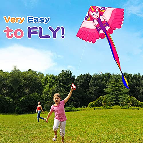 Yongnkids Unicorn Kite For Kids Easy To Fly - Large Pink Kites For Kids Girls Boys Adults Easy To Fly, Perfect For Easter Birthday Gift Idea Beach Trip Park Family Activities Outdoor Games #TOP1