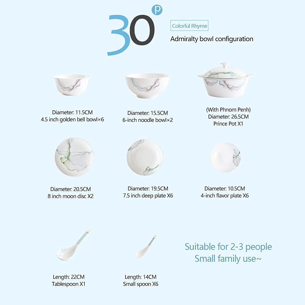 Juego de vajilla de cerámica para uso doméstico y restaurante, platos y cuencos de estilo chino de 30 piezas