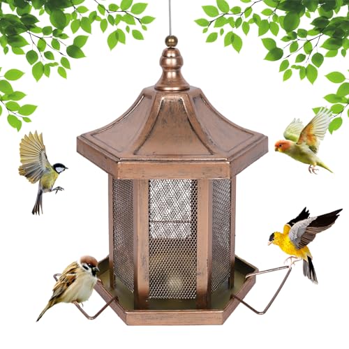 Metal Bird Feeder for Outdoors Hanging Hexagon Bird Feeders for Garden Yard 3LB Wild Birdfeeder Squirrel Proof for Outside