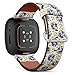 CJBROES Replacement Leather Watch Band, Compatible with Fitbit Versa 3 and Fitbit Sense of Wristband Bracelet Accessory - Delicate Bouquets Small