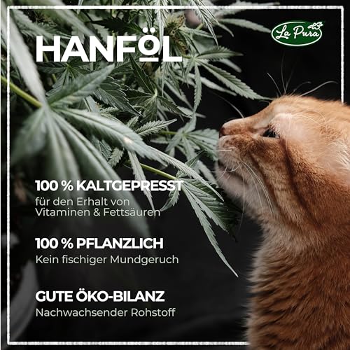 LaPura Hanföl für Hunde & Katzen – für glänzendes Fell & Haut, unterstützt das Immunsystem, Nerven & Verdauung, mit Omega 3 & 6, Vitamin E, kaltgepresst, Barföl 1 L