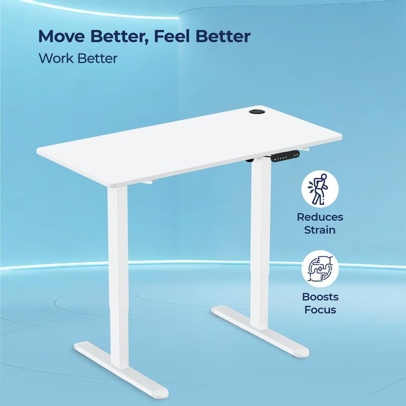 Image of The Sleep Company - AeroPlus Electric Height Adjustable Desk | Ergonomic Work from Home Table | 4 Memory Presets | 2 Years Warranty | 1200 x 600 Thick Top | Free Installation | White & White