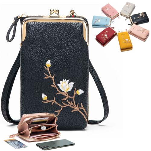 Women Sling Cross-Body Wallet with Mobile Cell Phone Holder, Crossbody Phone Purses for Women, Mini Cross Body Bag