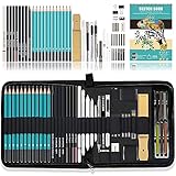 Kalour Sketching Drawing Kit(50 Pieces) - 9' X 12' Three Color Sketch Pad - Premium Graphite,Charcoal,Pastel and Drawing Tools - Art Supplies for Sketching Shading - Gift for Artist Adults Beginner