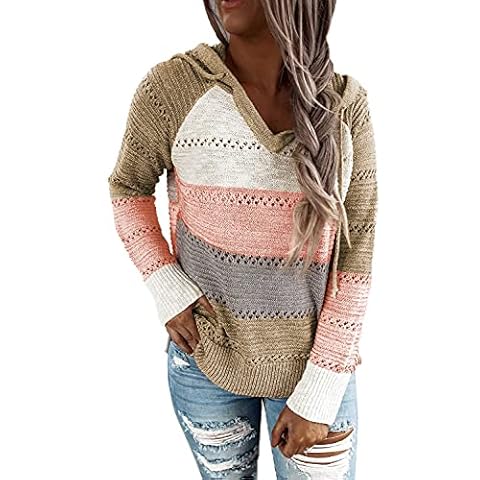 Modasua Jumpers for Women UK Color Block Hoodies Knitted Jumper Sweaters Casual Long Sleeve Tops Drawstring Hoodies for Women Ladies Jumpers Size 14 Cover