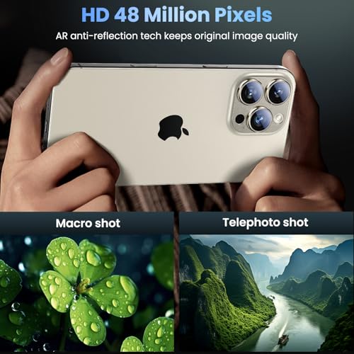 Image of Uyiton Compatible with iPhone 16 Pro /iPhone 16 Pro Max Camera Lens Protector - [Not Easy to Break][Strong Adsorption][Case-Friendly] Metal Tempered Glass Rear Camera Screen Cover - Natural Titanium
