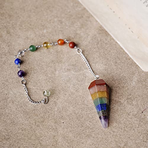 Image of 7 Chakra Point Pendulum with Natural Seven Chakra Beads | Crystal Products for Reiki, Healing & Feng Shui | Dowsing Pendulum for Meditation & Spiritual Balance