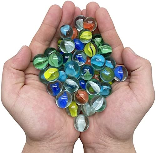 MANSHU 60 Pieces Glass Marbles for Marble Games , Eyes Glass Marble / Sling Shot Ammo , 0.63 inch , 6 Colors