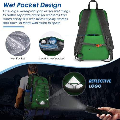 IGOLUMON Hiking Backpack 40L Lightweight Foldable Backpack for Men Women Durable Water Resistant Daypack Rucksack for Camping Cycling Climbing Walking Mountaineer Outdoor Sports (grass green) - Image 3