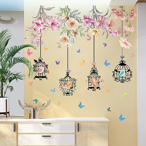 Vinilos Decorativos con Diseño de Jaula y Flores, Pack 2 miniatura 4