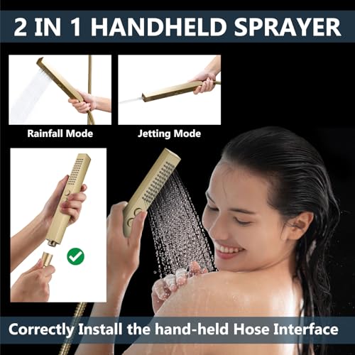 Image of Aolemi Ceiling Shower Faucet Set System Dual Head 10&6 Inch Brushed Gold