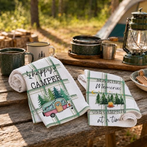 DETIHO 2 Pieces Camping Kitchen Towels, Funny Campings Lover Gifts, Cute Camping Accessories for Rv Campers, Camping Decor, Happy Camper Dish Kitchen Towel (A17) - Image 5