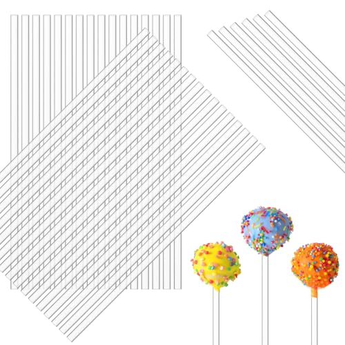 Lot de 50 bâtons de sucettes en acrylique transparent et réutilisables pour bonbons, desserts, gâteaux, biscuits, bricolage (3 mm de diamètre, 10,2 cm)