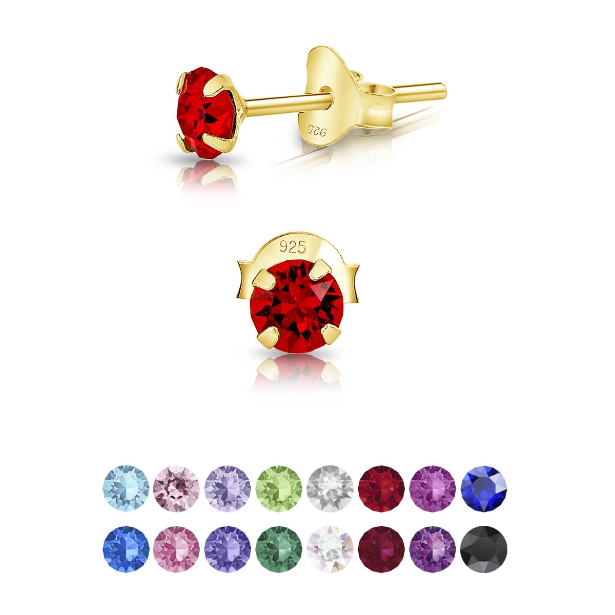 DTPsilver Pendientes Pequeños Oro - Aretes Mujer Plata Ley 925 Chapados Oro con Cristales Swarovski 4 mm - Pendientes Oro Mujer - Pendientes Dorados - Pendientes Brillantes Mujer - Aretes Oro Bebe Niña Mujer