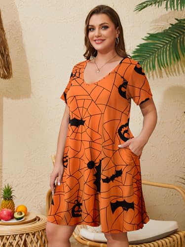 Image of ZENNILO Women's Plus Size Swing Dress with Pockets Casual Summer Dresses V Neck Short Sleeve T Shirt Dress for Women