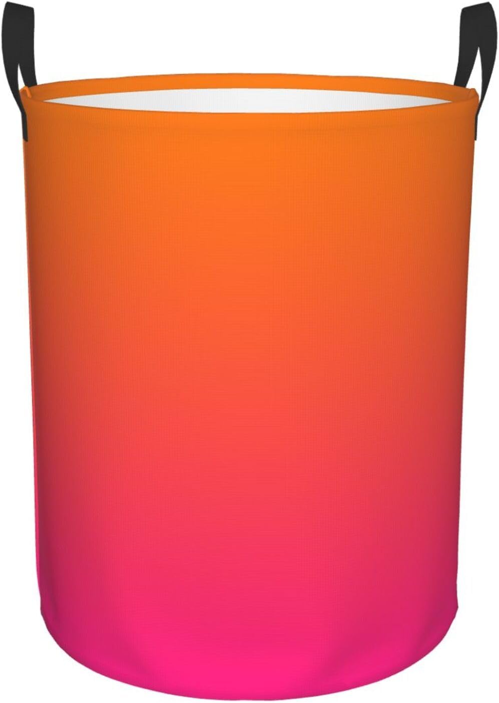 Orange and Neon Pink Ombre Color Laundry Basket Waterproof Collapsible Laundry Hamper with Durable Handle Round Storage Basket Dirty Clothes Organizer Bag for Bedroom Bathroom Living Room