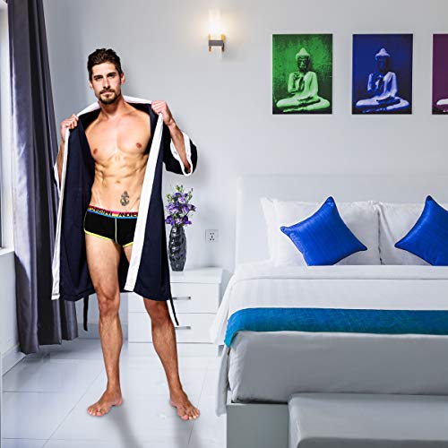 Haseil Men's Turkish Cotton Bathrobe Waffle Kimono Terry Cloth Hotel Spa Robes, Navy Blue, Medium #TOP6